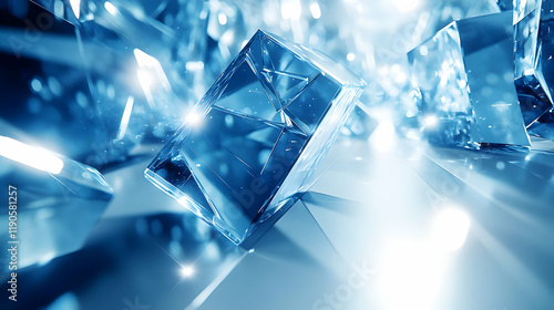 Wallpaper Mural Abstract Blue Crystal Cubes with Glowing Lights, Geometric Shapes Background Torontodigital.ca