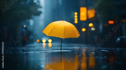 Wallpaper Mural A Vibrant Yellow Umbrella in the Rain: A Symbol of Solitude and Contemplation Amidst the Downpour Torontodigital.ca