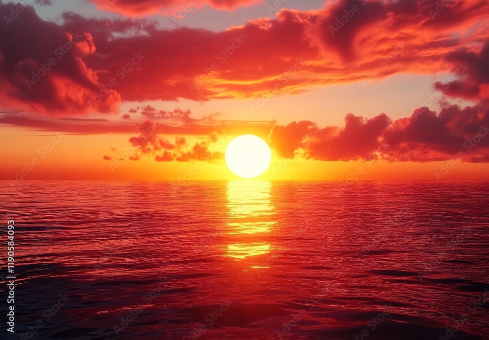 Red sunset over the ocean, red sky, red sun setting on the horizon, beautiful sunset, red and orange colors, sunset over the sea Red sunset over the ocean, red sky, red sun setting on the horizon, beautiful sunset, red and orange colors, sunset over the sea