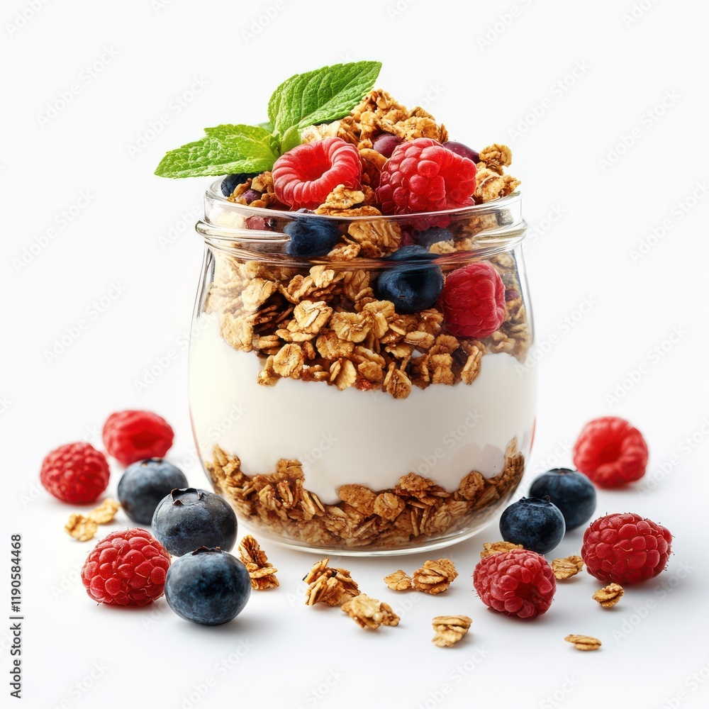 Delicious Layered Yogurt Parfait with Fresh Berries and Crunchy Granola for a Healthy Breakfast or Snack, Perfect for Food Photography and Healthy Living Delicious Layered Yogurt Parfait with Fresh Berries and Crunchy Granola for a Healthy Breakfast or Snack, Perfect for Food Photography and Healthy Living