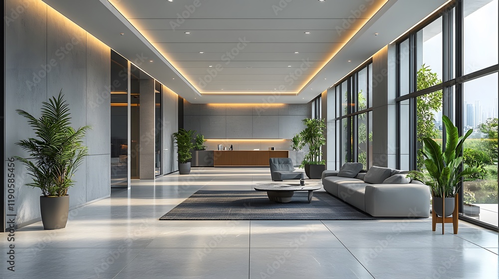 Fototapeta premium Bright office with minimalist aesthetics and smart technology designed for efficient cost management