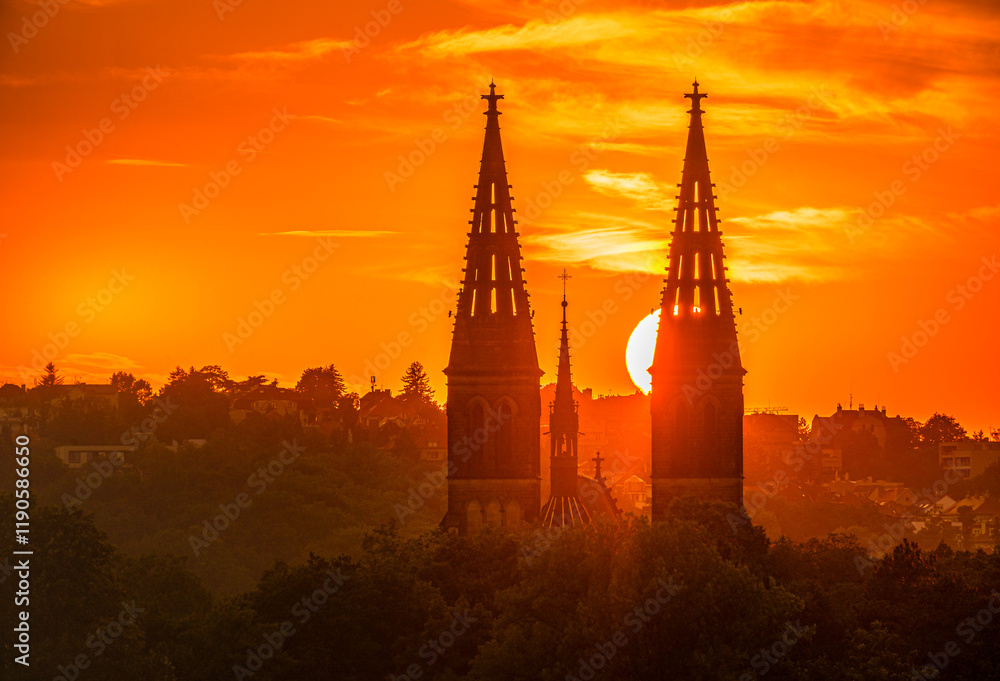 Fototapeta premium night view of the city of Prague, Vyšehrad, Czech republic