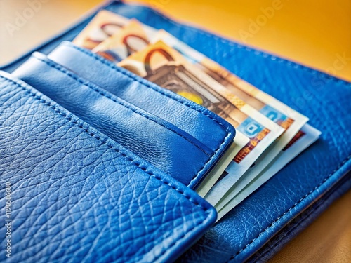 Wallpaper Mural Blue Leather Wallet with Fifty Euro Bills - Stock Photo Torontodigital.ca