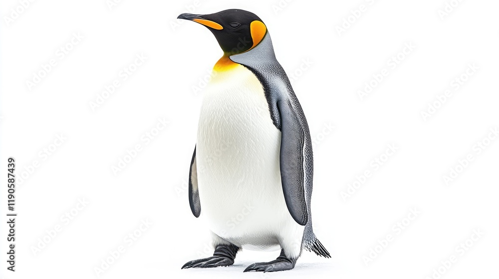 Fototapeta premium Majestic Penguin Standing on a White Background, Perfect for Wildlife and Nature Themes