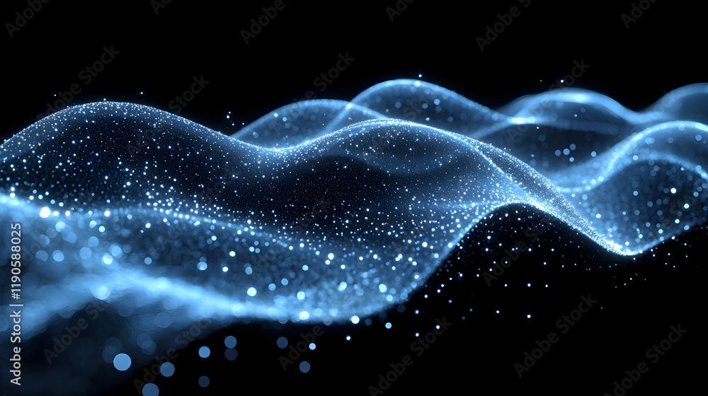 Abstract Blue Particle Wave with Glowing Sparkle Effect