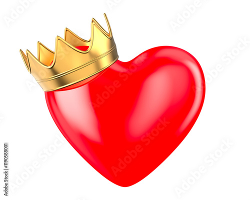 Red heart and crown on whit...