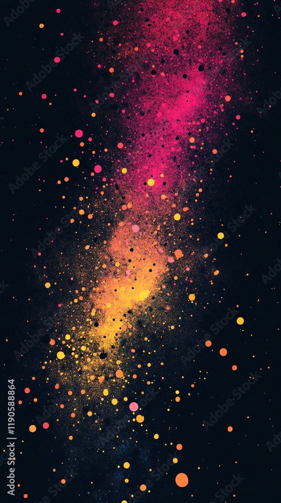 Fototapeta premium Bright pink and yellow grainy pattern layered on black, offering a dynamic and bold background for modern design style book illustration