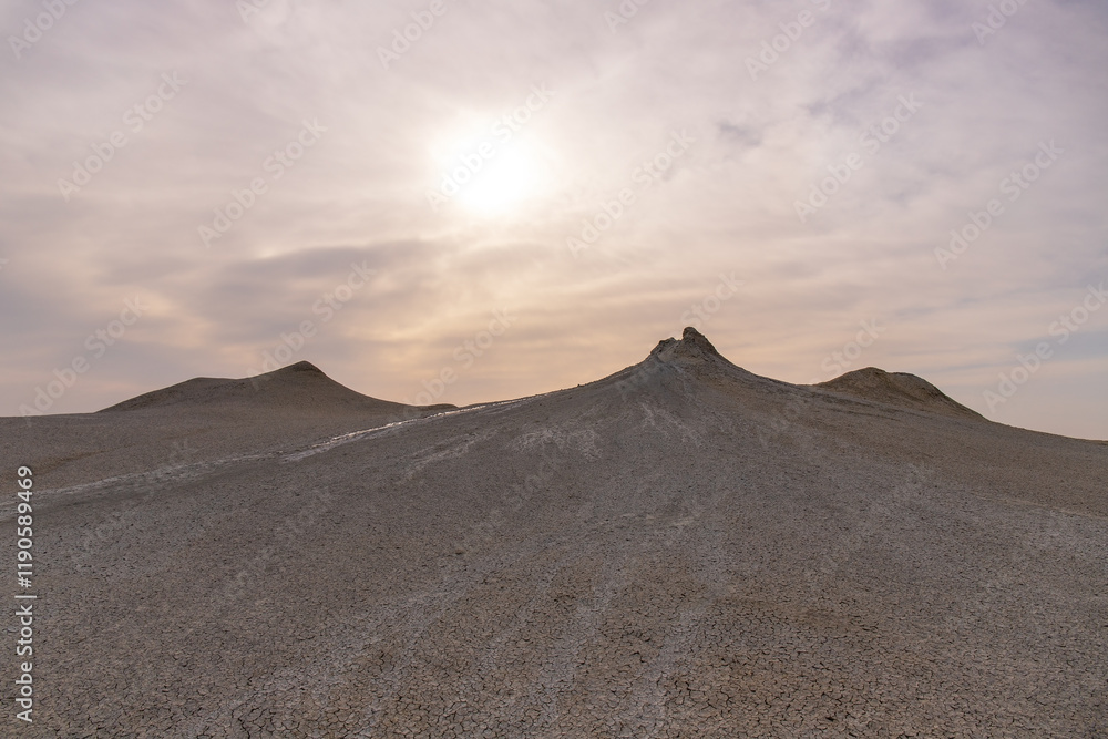 Beautiful mud volcanoes at sunset in Gobustan. Beautiful mud volcanoes at sunset in Gobustan.