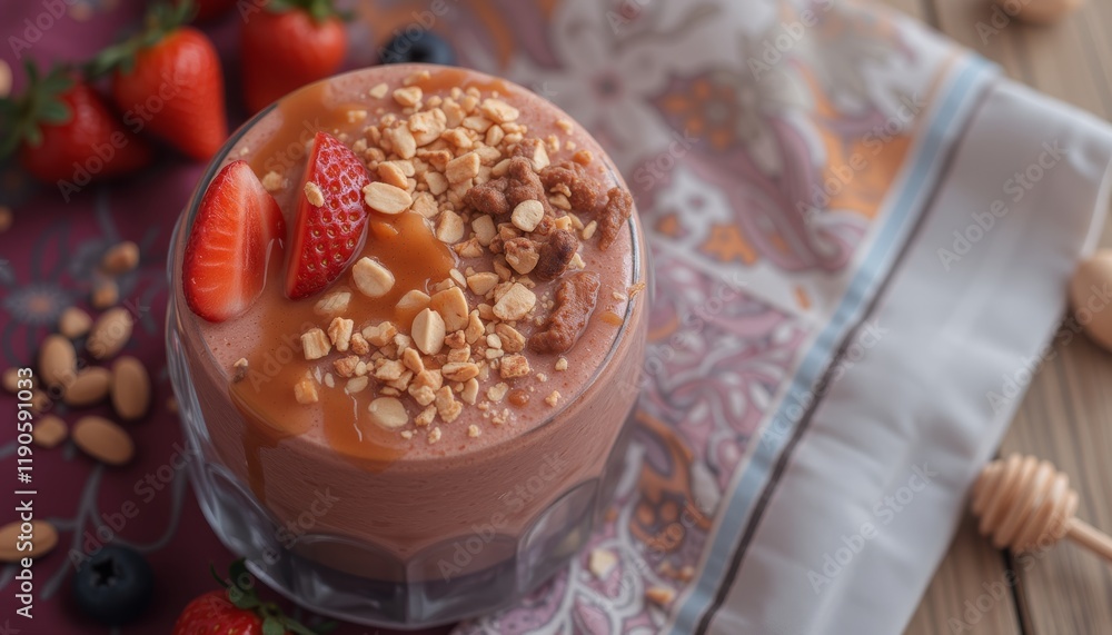 Strawberry peanut smoothie with fresh fruits Strawberry peanut smoothie with fresh fruits