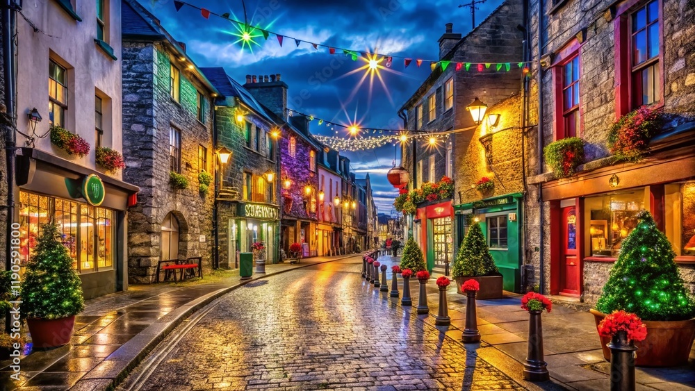 Fototapeta premium Galway City Night Lights: Festive Illuminations & Urban Exploration - December 2024