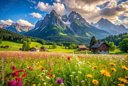 Garmisch-Partenkirchen Summer Meadow: Waxenstein Mountain & Wetterstein Range Panorama photo