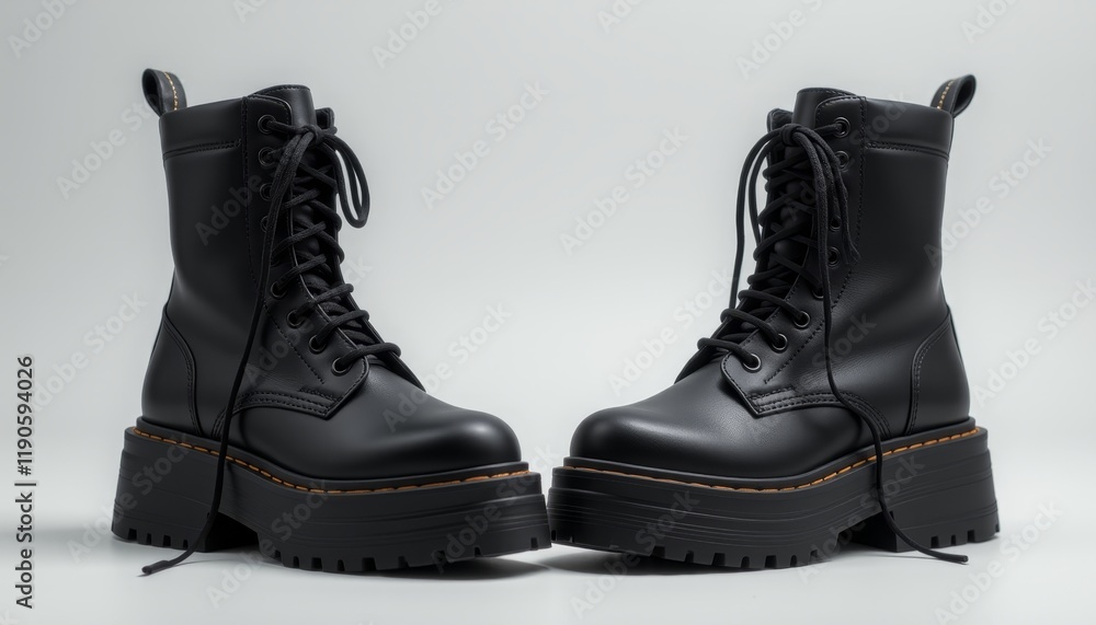 Black combat boots with platform soles Black combat boots with platform soles