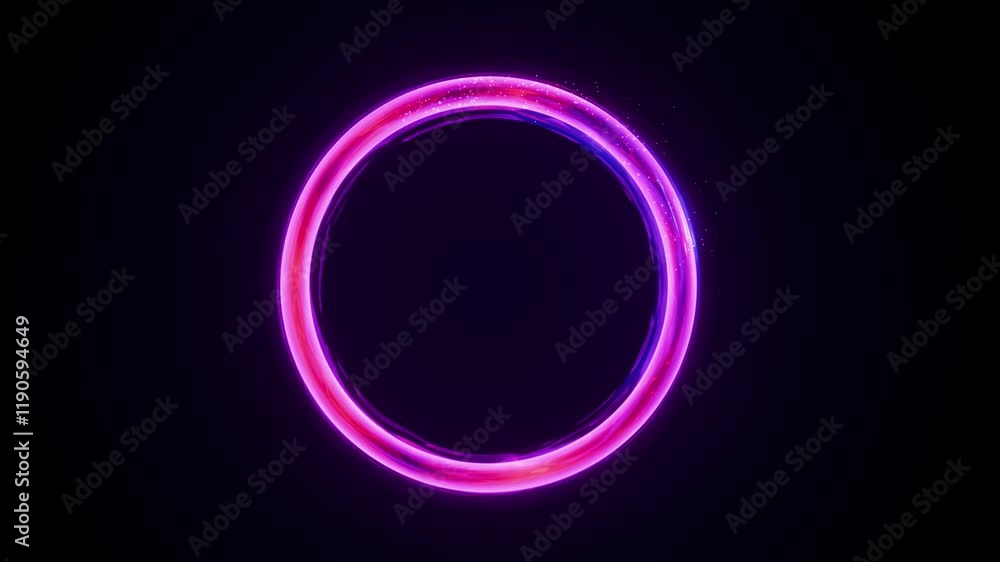 Abstract random flow animation of colorful particles through neon portal. Vibrant hues of purple create a dynamic scene, where circle of light bloom and splash in smooth and continuous motion Abstract random flow animation of colorful particles through neon portal. Vibrant hues of purple create a dynamic scene, where circle of light bloom and splash in smooth and continuous motion