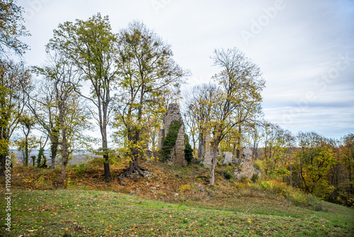 Alte zerfallene Burg im Herbst photo