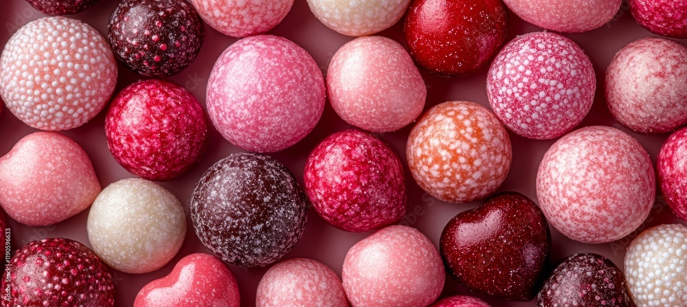 Close Up, Overhead View, Dense Valentine s Day Candy, Varying Shades, Textured Background Close Up, Overhead View, Dense Valentine s Day Candy, Varying Shades, Textured Background