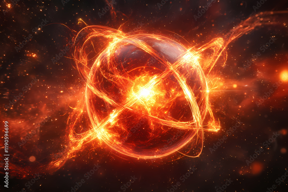 Fototapeta premium A glowing sphere with intertwining lines of light symbolizing connection. An abstract representation of unity