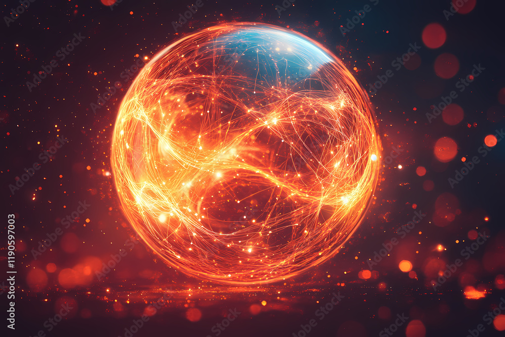 Obraz premium A glowing sphere with intertwining lines of light symbolizing connection. An abstract representation of unity