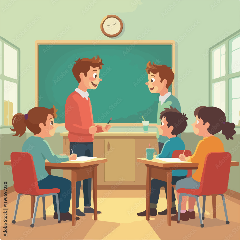 Students in classroom vector design, Teacher in classroom vector design Students in classroom vector design, Teacher in classroom vector design