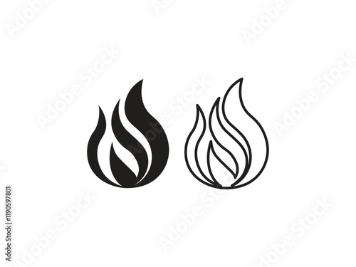 Fire vector icon illustration with two different style on white background