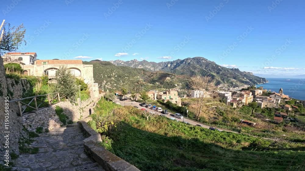 View of the Amalfi Coast from Ravello, a town in the province of Salerno, Italy. View of the Amalfi Coast from Ravello, a town in the province of Salerno, Italy.