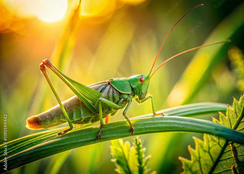 Great Green Bush Cricket (Tettigonia viridissima) in Waldviertel, Austria - High-Resolution Stock Photo Great Green Bush Cricket (Tettigonia viridissima) in Waldviertel, Austria - High-Resolution Stock Photo