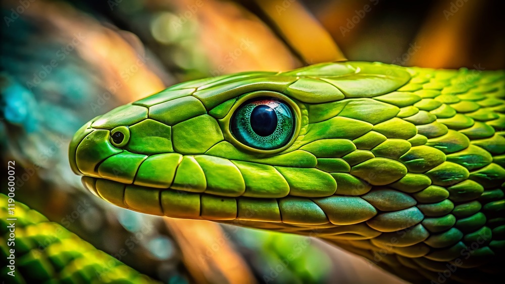 Green Mamba Snake Close-Up: Architectural Photography Style, Intense Gaze, Emerald Scales, Reptilian Eye Green Mamba Snake Close-Up: Architectural Photography Style, Intense Gaze, Emerald Scales, Reptilian Eye