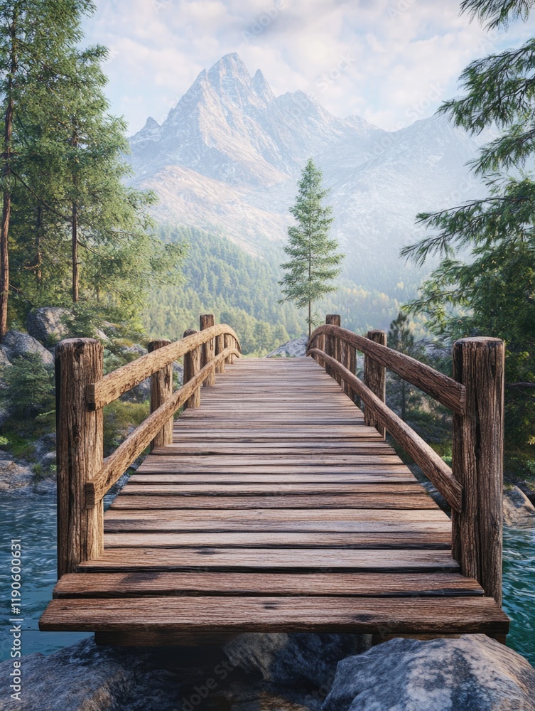Fototapeta premium Wooden Bridge Over River