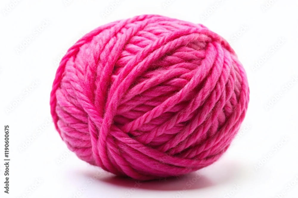 Bright Pink Wool Yarn Ball, Soft Texture, Isolated on White Background Bright Pink Wool Yarn Ball, Soft Texture, Isolated on White Background