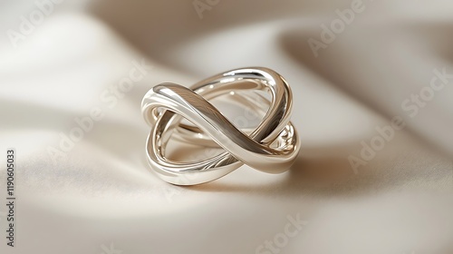 Two interlocking wedding rings soft light reflections placed on a cream gradient background symbolizing eternal love and unity perfect for a wedding celebration theme