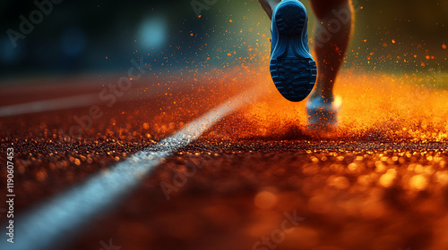 Sprinter Takes off From Starting Block on a Track During Early Morning Practice Session