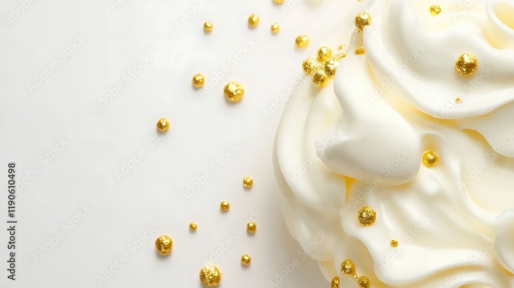 White Cream Swirls Decorated With Gold Beads White Cream Swirls Decorated With Gold Beads