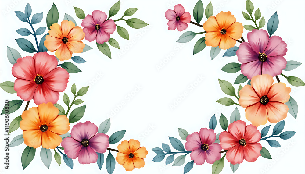 Obraz premium Elegant Watercolor Floral Border in Peach and Pink Tones with Copy Space