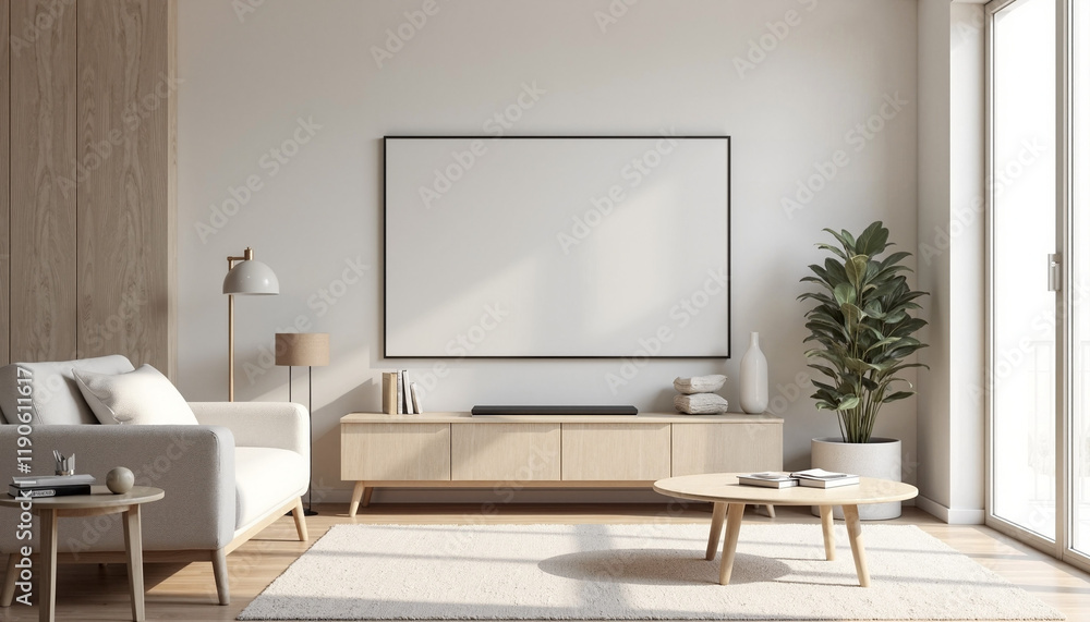 Fototapeta premium Modern living room interior with minimalist decor