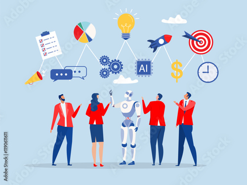 work networking concept, business people colleague communicate to success. organization or company strategy, internal job, Internal communication concept vector illustrator