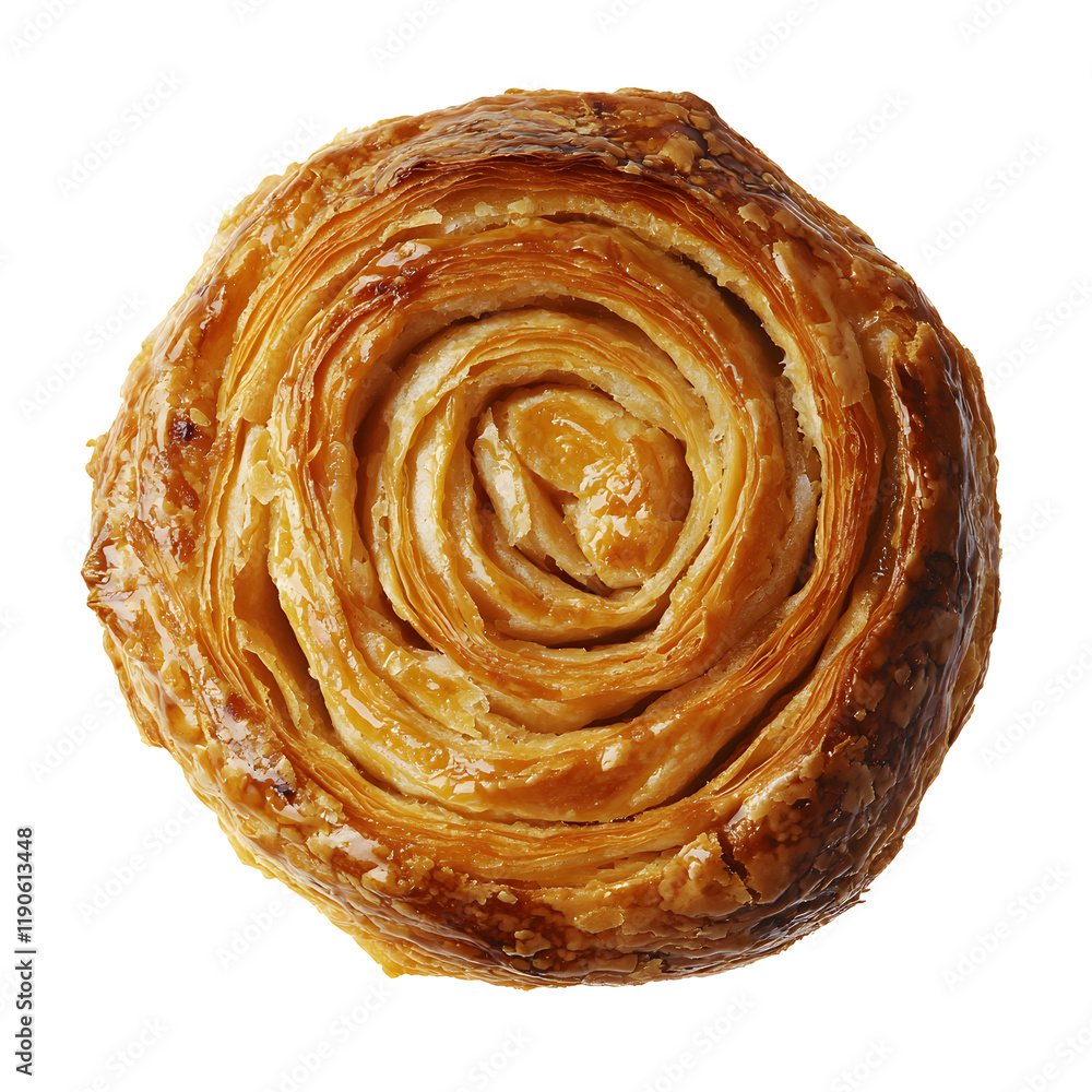 Fototapeta premium Spiral Shaped Flaky Pastry with Crispy Golden Exterior