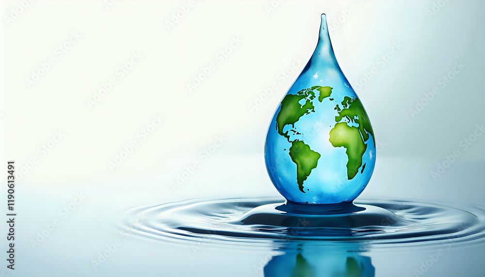 Fototapeta premium Water Droplet World Map with Ripple Effect on Neutral Background