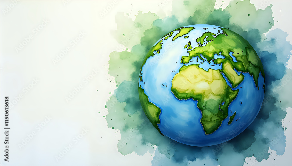 custom made wallpaper toronto digitalWatercolor Globe Illustration with Environmental Theme