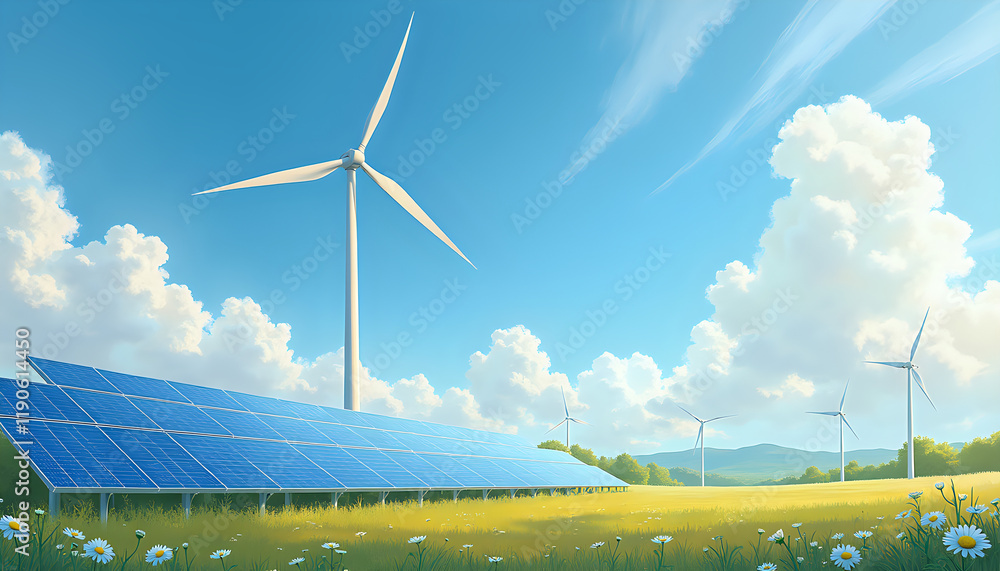 custom made wallpaper toronto digitalSustainable Energy Landscape with Mountain Vista in Digital Art Style