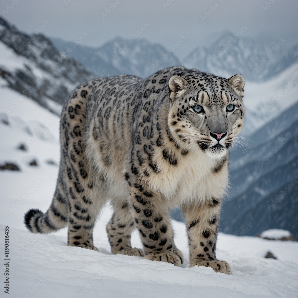 Snow leopard portrait. Snow leopard smirking and walking towards camera. Panthera uncia. Snow leopard. Irbis. Uncia uncia. Portrait close-up.
Snow leopard portrait. Snow leopard smirking and walking towards camera. Panthera uncia. Snow leopard. Irbis. Uncia uncia. Portrait close-up.