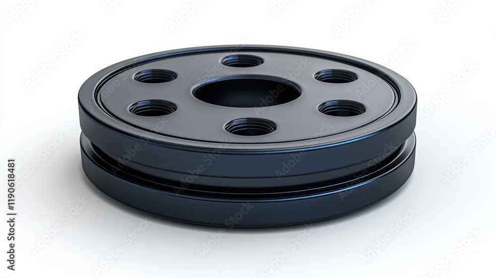 Close-up of a realistic 3D round reel holder for graphic ID card badges, isolated against white Close-up of a realistic 3D round reel holder for graphic ID card badges, isolated against white