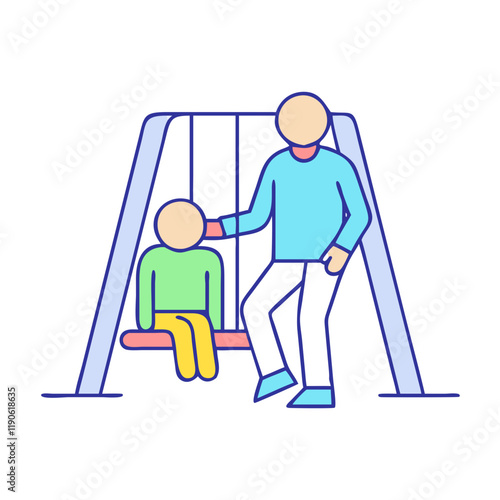 parent and child on a swing vector icon, parent and child on a swing vector illustration - simple illustration of parent and child on a swing, perfect for logos parent and child on a swing 