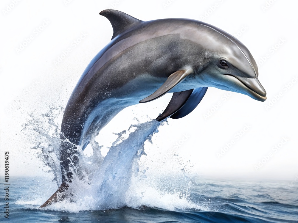 Jumping Bottlenose Dolphin Isolated on White Background - High-Resolution Stock Photo Jumping Bottlenose Dolphin Isolated on White Background - High-Resolution Stock Photo