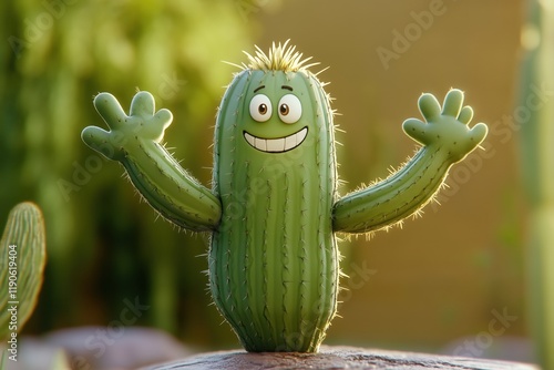 small green cartoon cactus with cactus handles photo