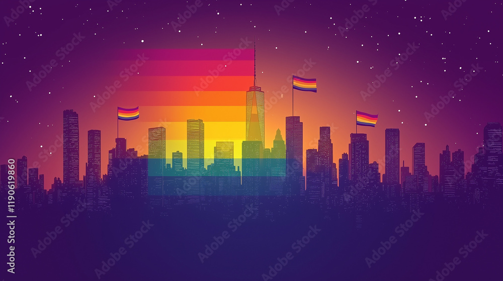 Fototapeta premium Skyline de ciudad celebrando el orgullo lgtbi