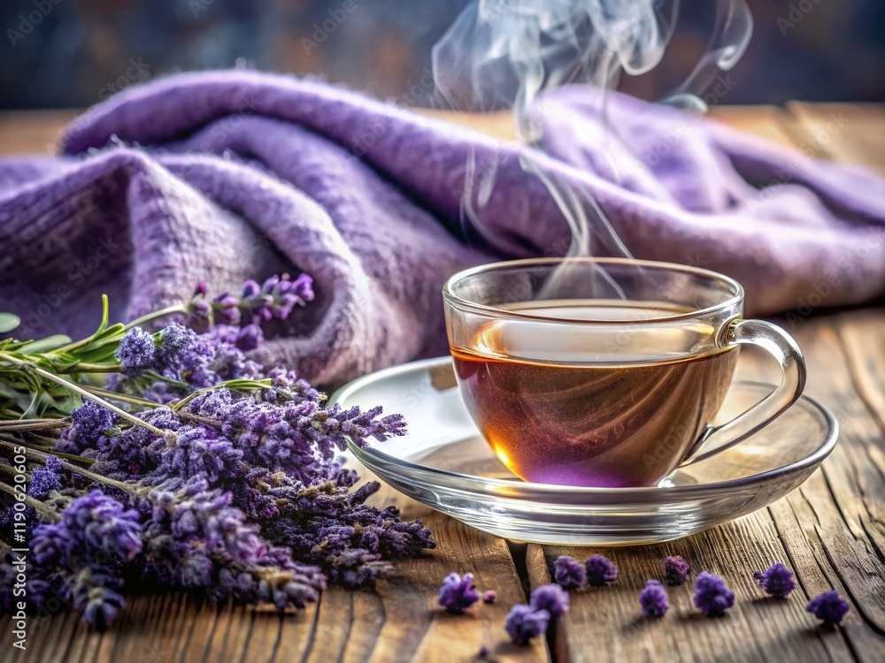 Fototapeta premium Lavender Tea and Relaxing Spa Day: Calming Aromatherapy with Herbal Infusion