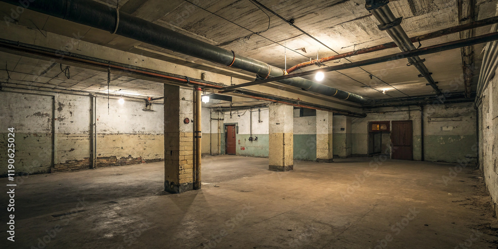 An Empty Dilapidated Basement Room Providing a Gritty and Raw Aesthetic An Empty Dilapidated Basement Room Providing a Gritty and Raw Aesthetic