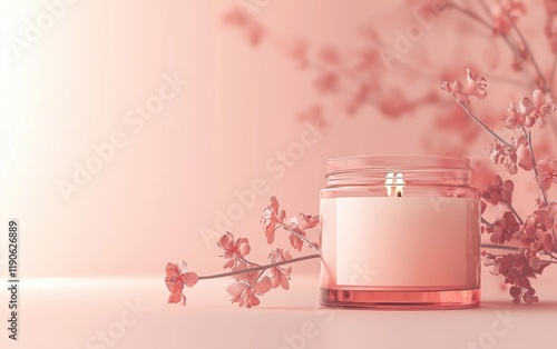 Wallpaper Mural A candle jar mockup with romantic packaging, placed on a soft pastel peach background for valentines day Torontodigital.ca