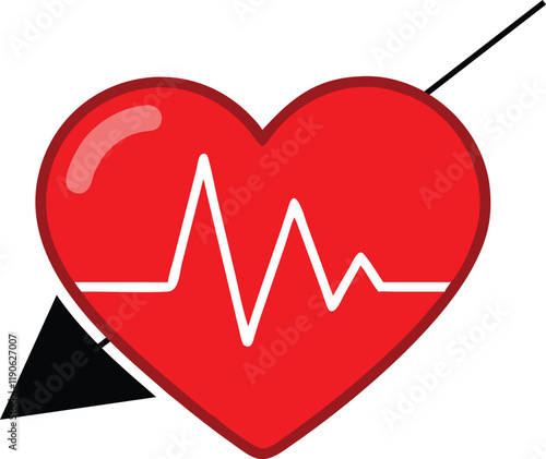 Vector heart icon with sign heartbeat 