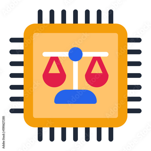 Stylized Microchip with Balancing Scales Icon
