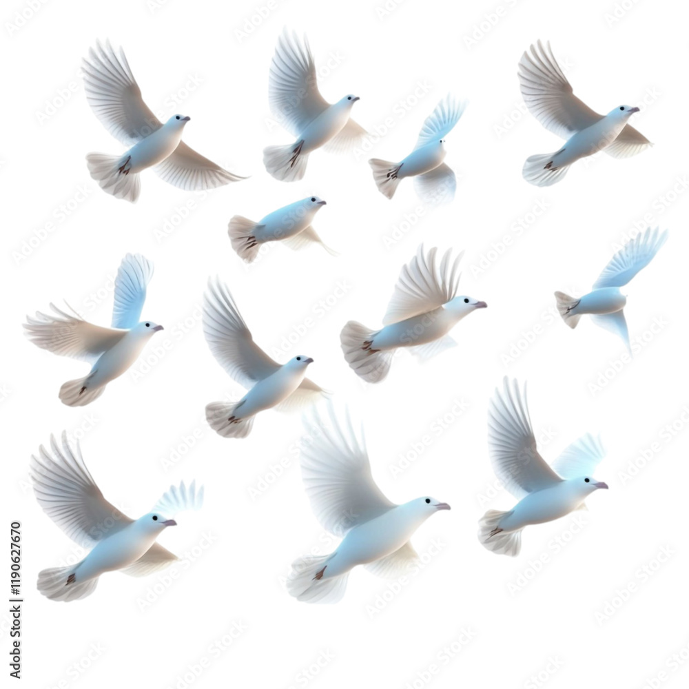 Obraz premium A Flight of White Doves: Graceful Birds in Motion